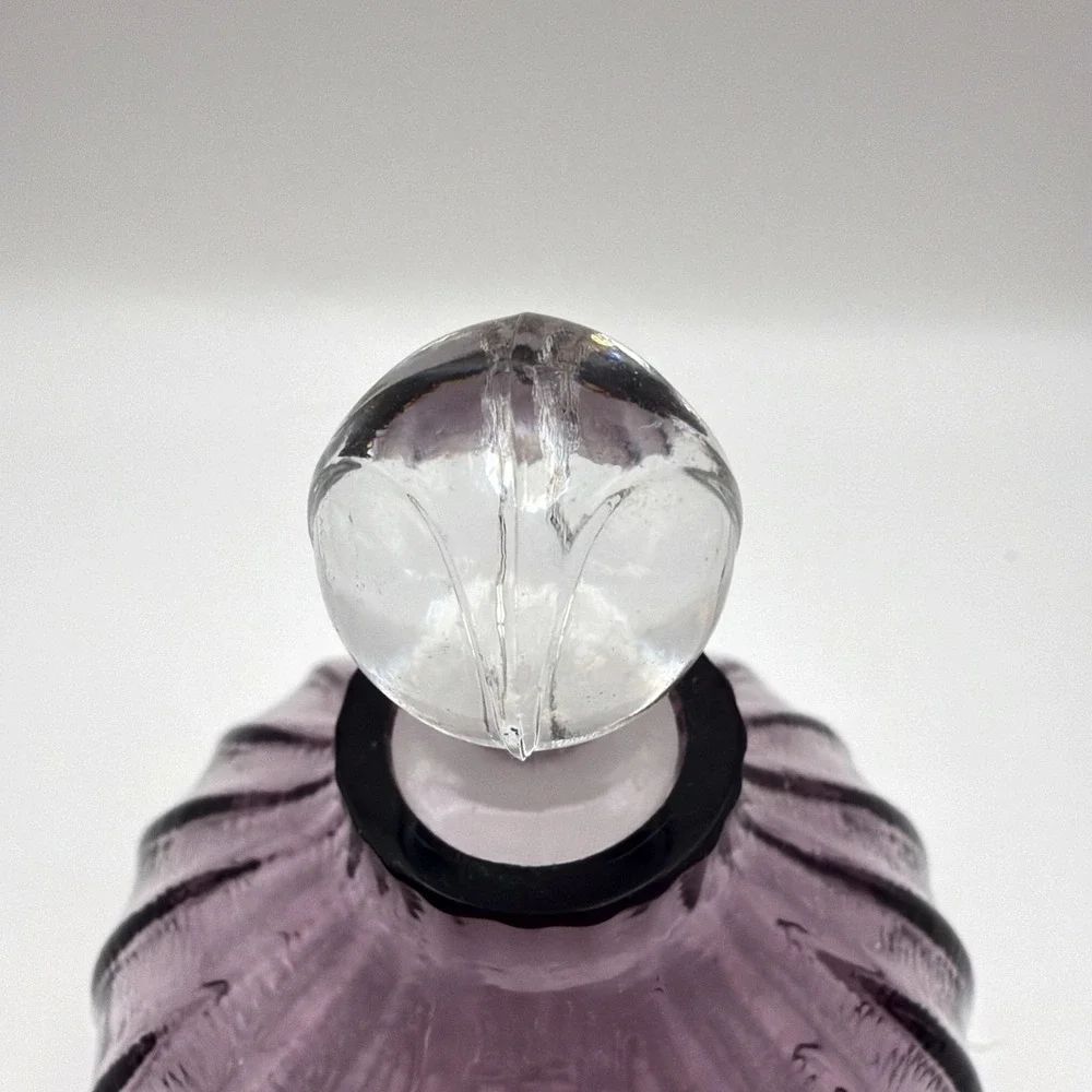 Vintage Purfume Bottle Purple Art Glass Fluted Scalloped Stopper